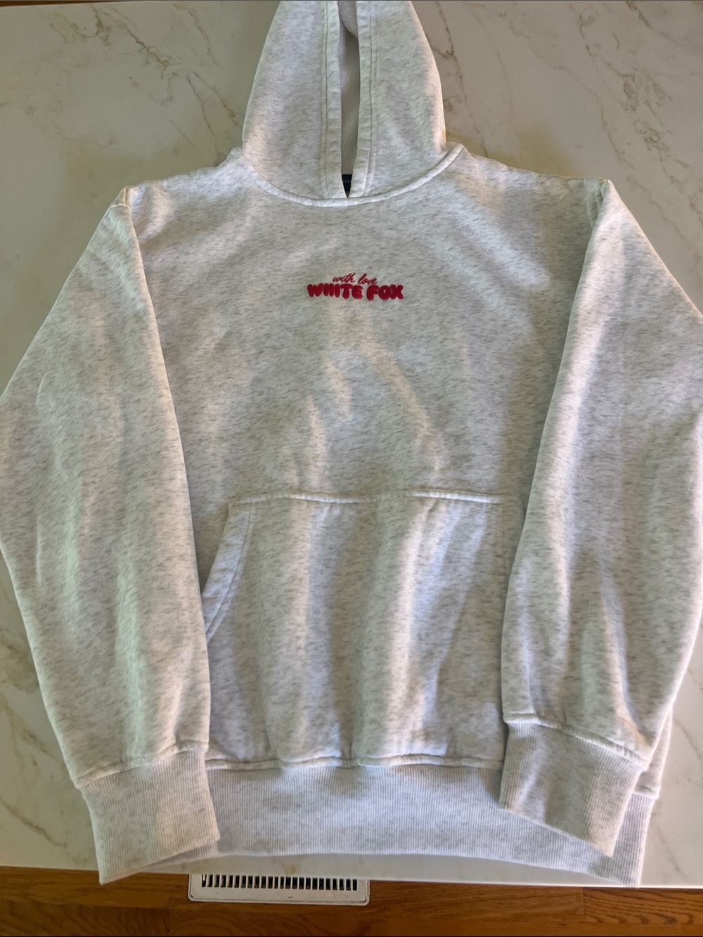 White Fox Light Gray Hoodie with Red Chest Logo